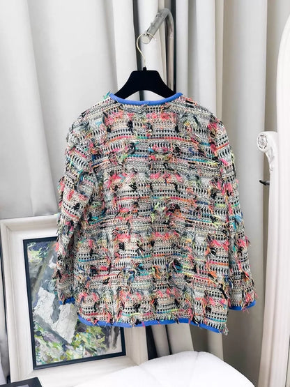 Chanel 17S Colourful Tassel Blue tweed Jacket