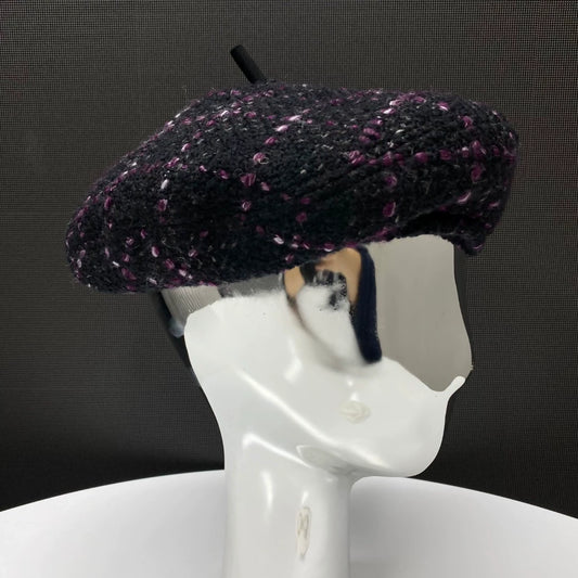 Chanel purple and black tweed sequined beret