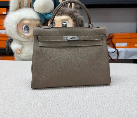 Hermes Kelly 32 Grey Togo Leather palladium hardware