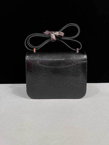 Hermes Constance 19 black lizard leather palladium hardware