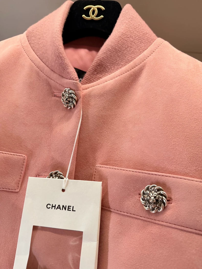 Chanel 26k pink suede leather jacket