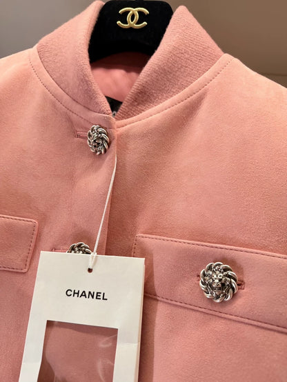 Chanel 26k pink suede leather jacket