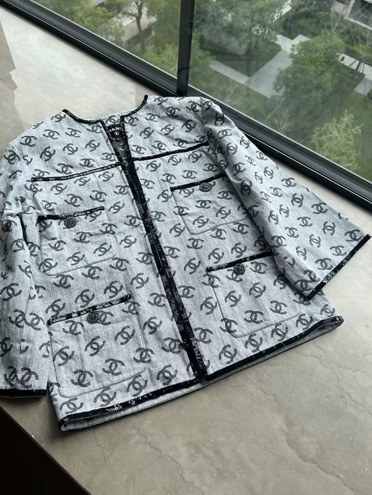 Chanel 22s grey denim cc logo jacket
