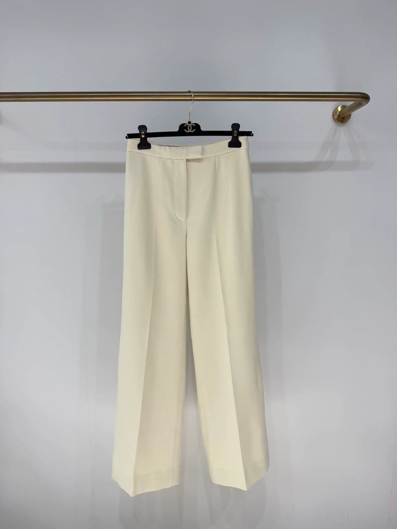 Loro Piana 100% Wool Cream White Wide-Leg Pants