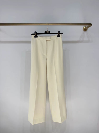 Loro Piana 100% Wool Cream White Wide-Leg Pants