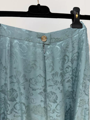 Chanel 25A green floral satin midi skirt