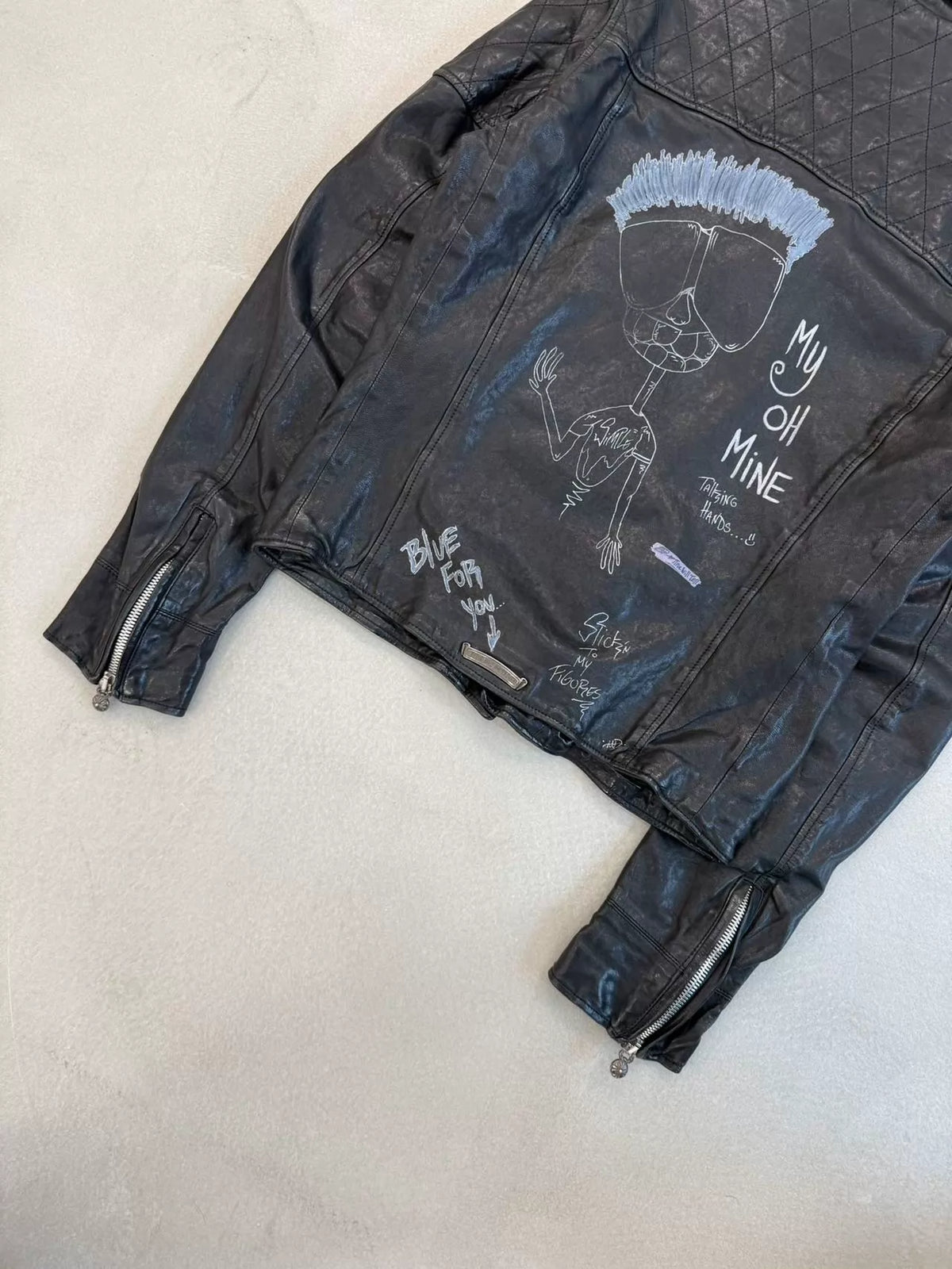 Chrome Hearts Matty Boy Hand-Drawn Graffiti 1 of 1 Motorcycle Leather Jacket