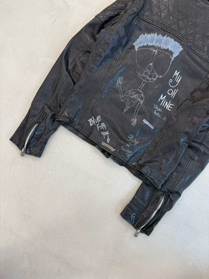 Chrome Hearts Matty Boy Hand-Drawn Graffiti 1 of 1 Motorcycle Leather Jacket