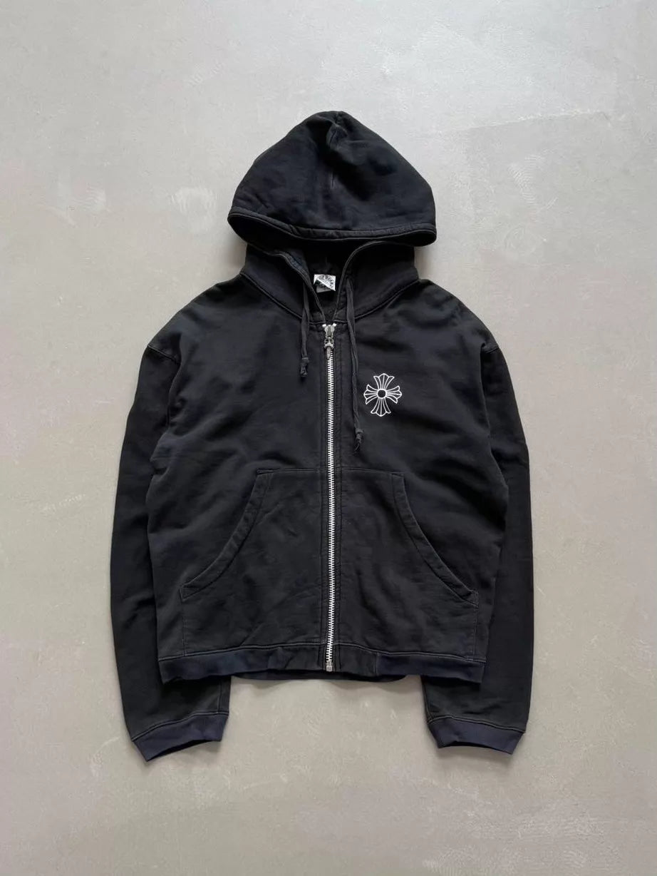 Chrome Hearts zip-up sweatshirt with vine cross pattern on the back