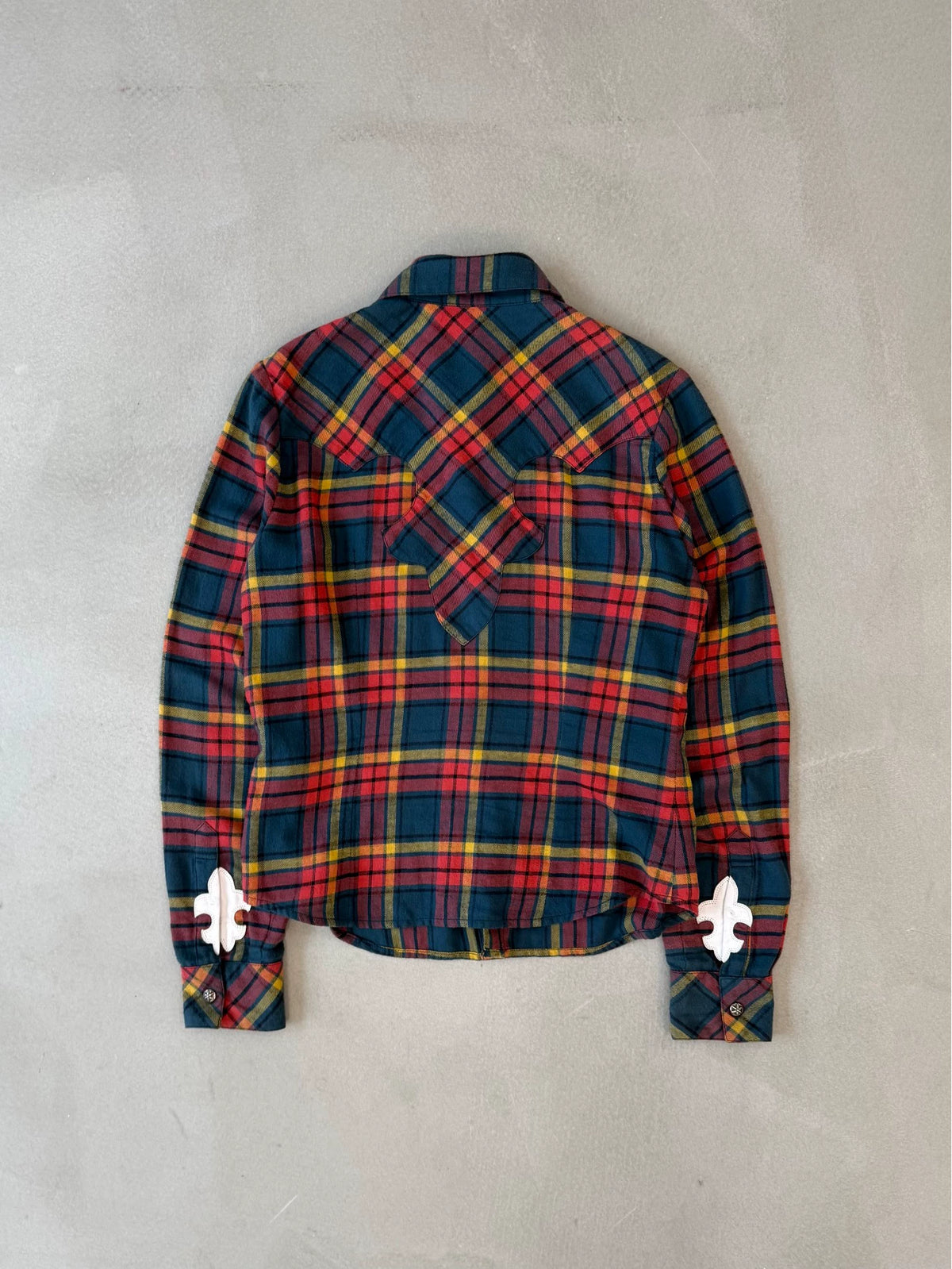 Chrome Hearts Scout Floral Emblem Patchwork Back Fleur Flame-Patterned Plaid Shirt
