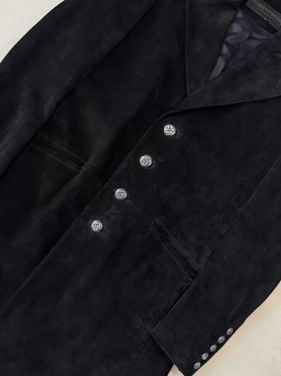Chrome Hearts Celtic Silver Buckle Suede Coat