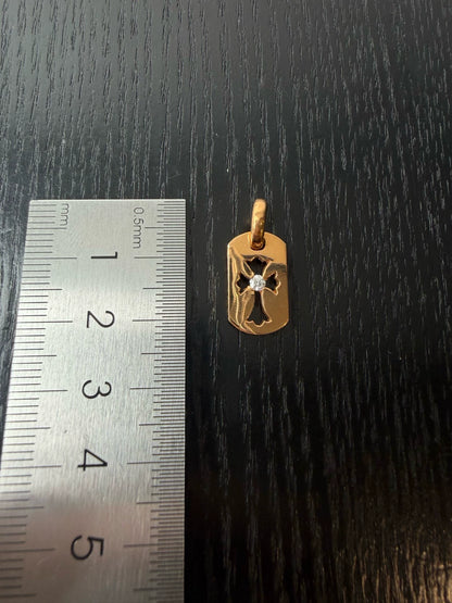 Chrome Hearts 22k gold diamond dog tag pendant