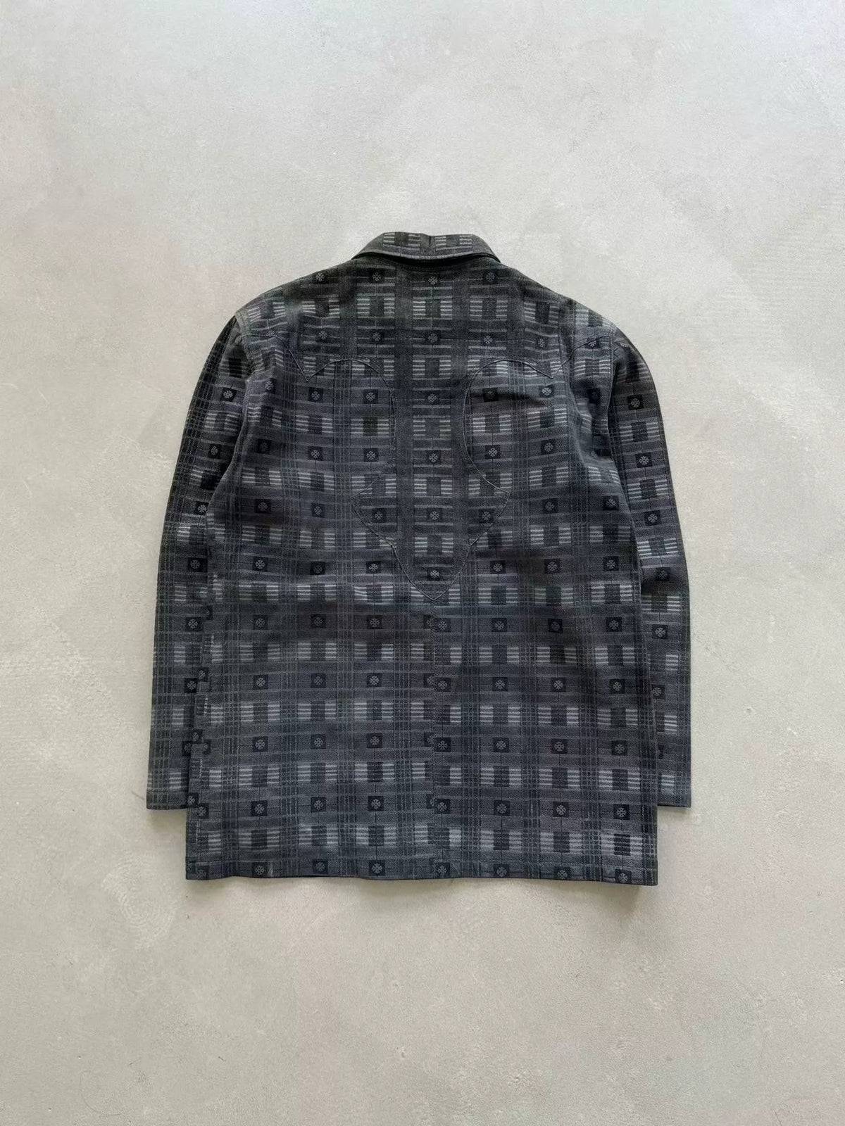 Chrome Hearts checkered all-over cross print, Fleur flame patchwork suede Jacket