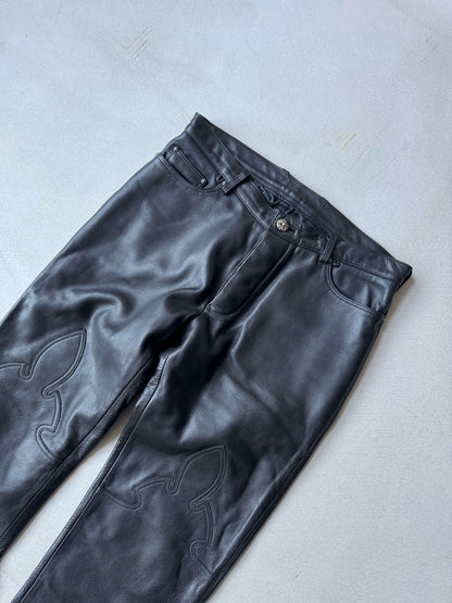 Chrome Hearts OG Leather Fleur Knee Flame Leather Pants