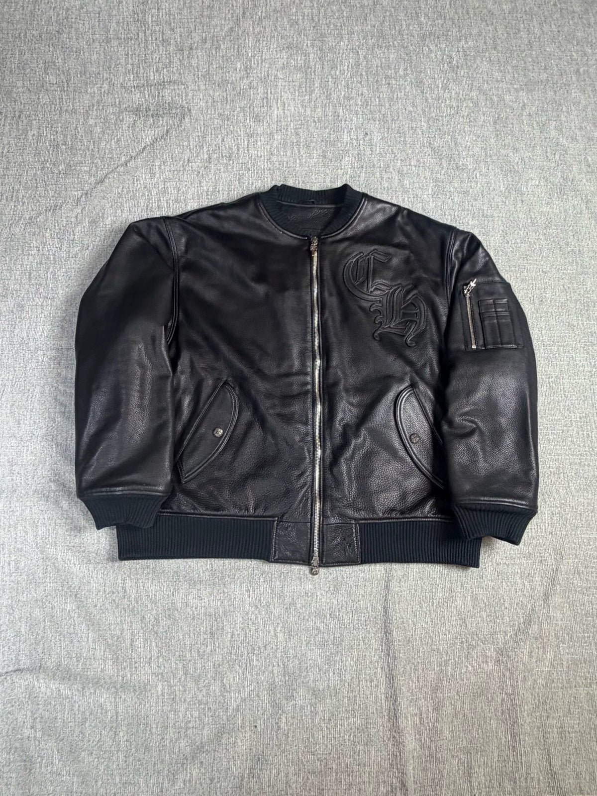 Chrome Hearts leather baseball jacket