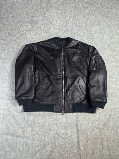 Chrome Hearts leather baseball jacket