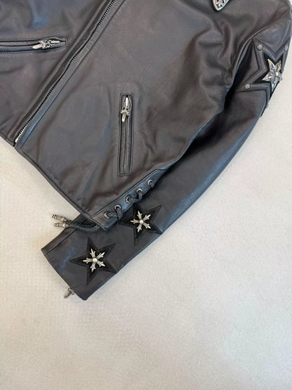 Chrome Hearts leather jacket with silver five-pointed star embellishments