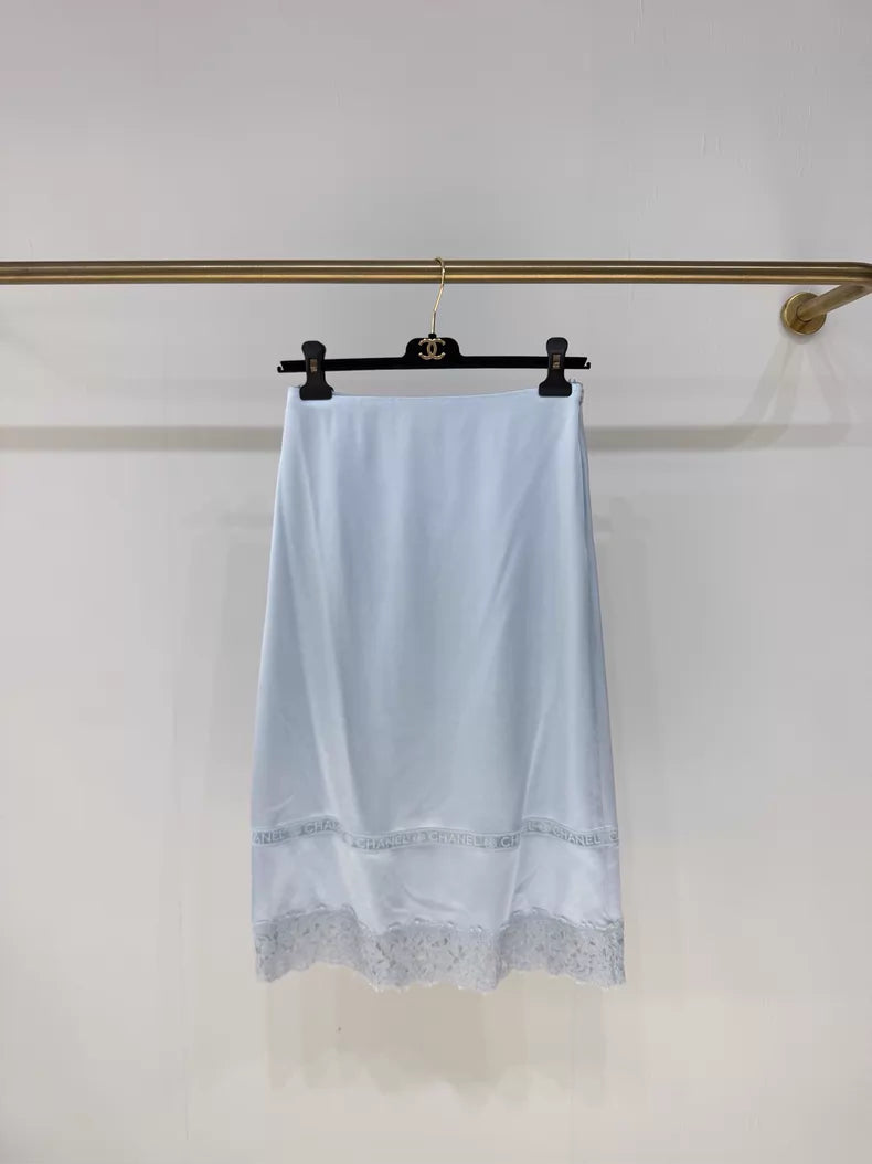 Chanel 25B baby blue satin skirt