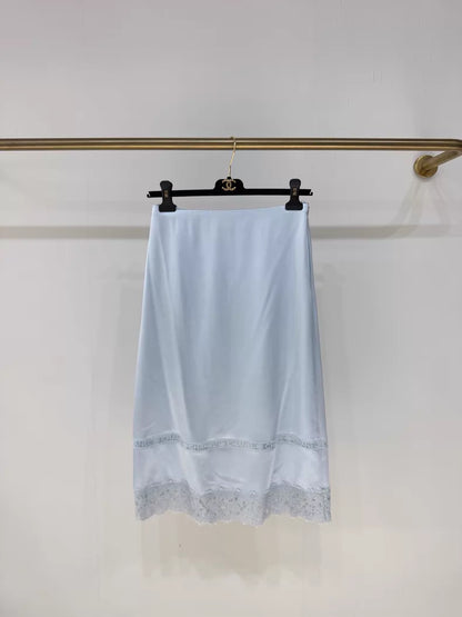 Chanel 25B baby blue satin skirt