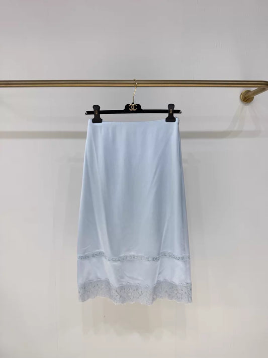 Chanel 25B baby blue satin skirt