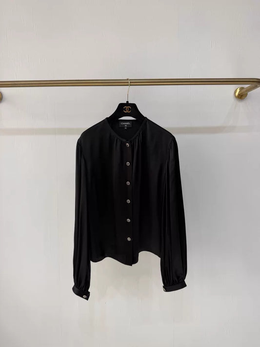 Chanel 25K black Satin Shirt