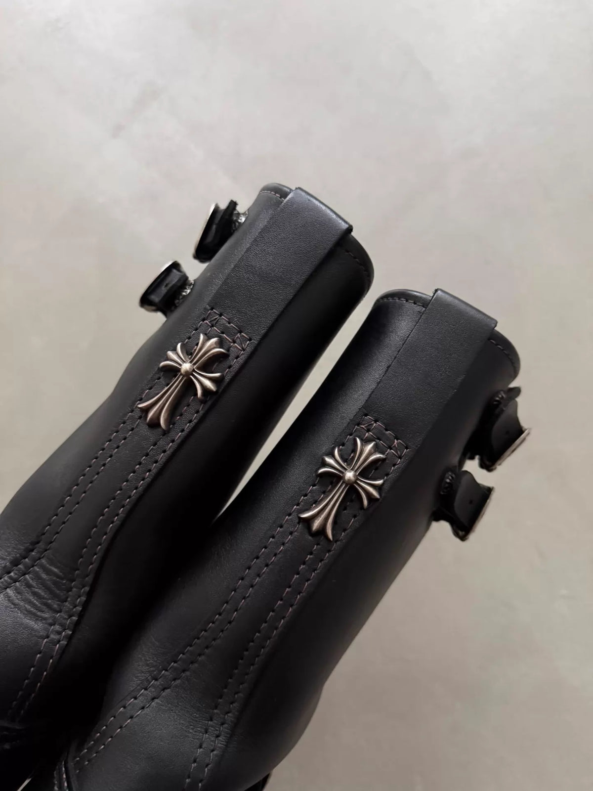 Chrome Hearts x Wesco Women's Double Gunslinger Adjustable Buckle Cross Silver Engineer Leather Boots