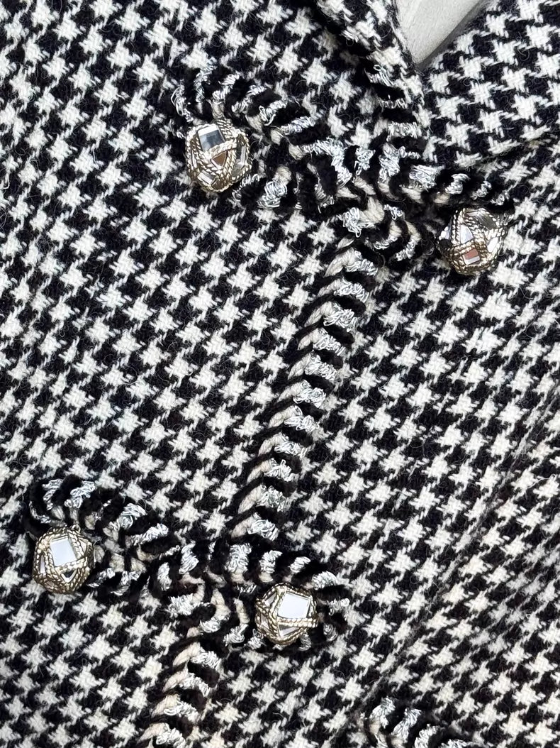 Chanel 15K black and white tweed coat