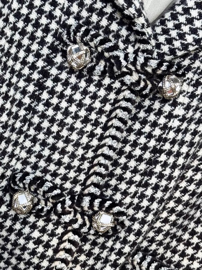 Chanel 15K black and white tweed coat