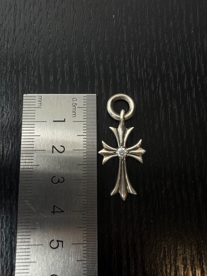Chrome Hearts Sterling Silver Diamond Tiny Cross Pendant