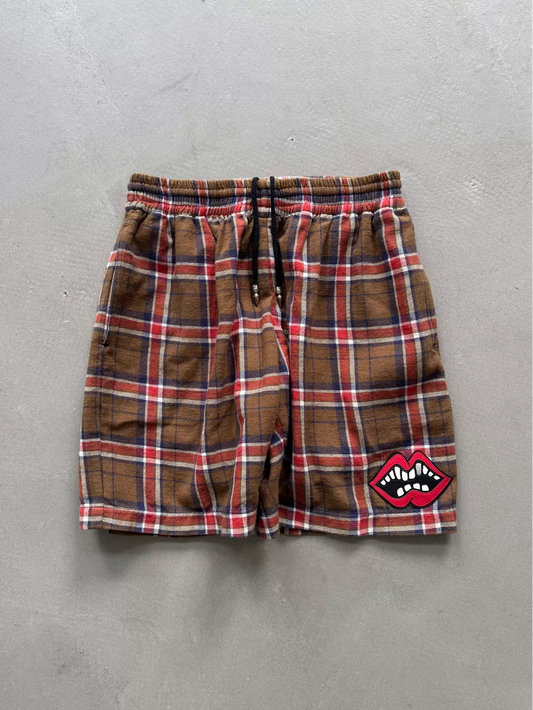 Chrome Hearts Matty Boy Red Lip Drawstring Plaid Shorts