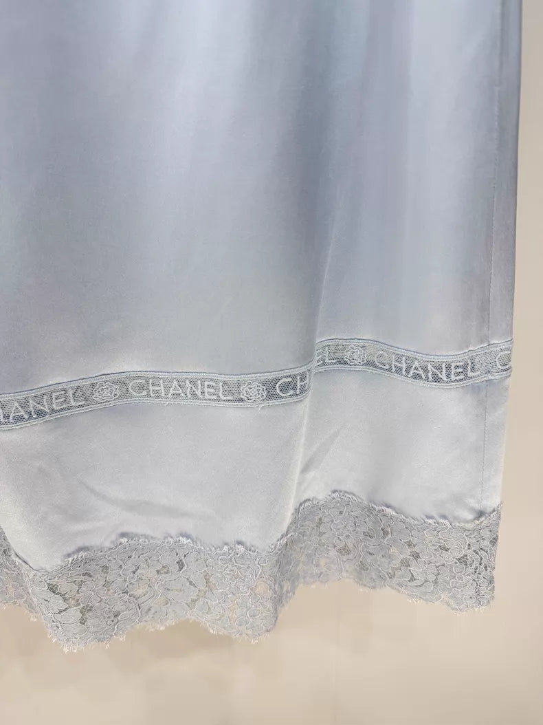 Chanel 25B baby blue satin skirt