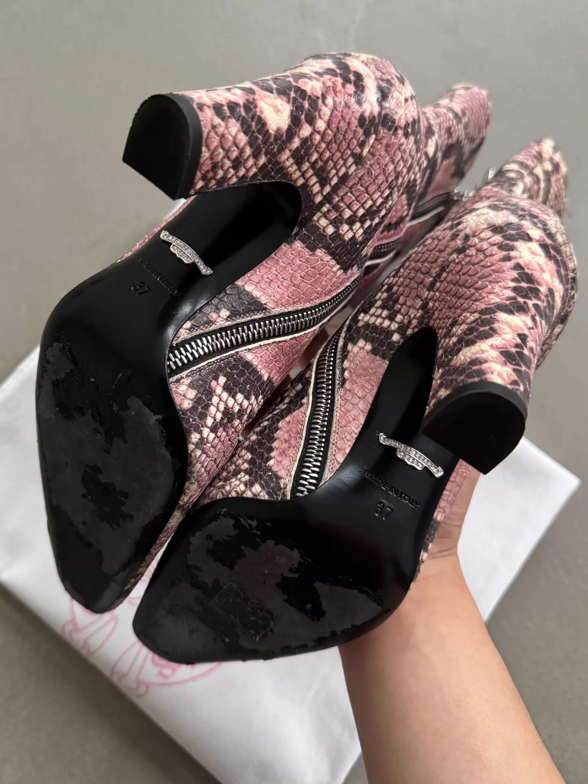 Chrome Hearts Sugar Jones sword-embellished silver zipper pink snakeskin Boots