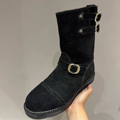 Chrome Hearts x Wesco Suede Gunslinger Buckle with Silver Cross Back Engineer Boots