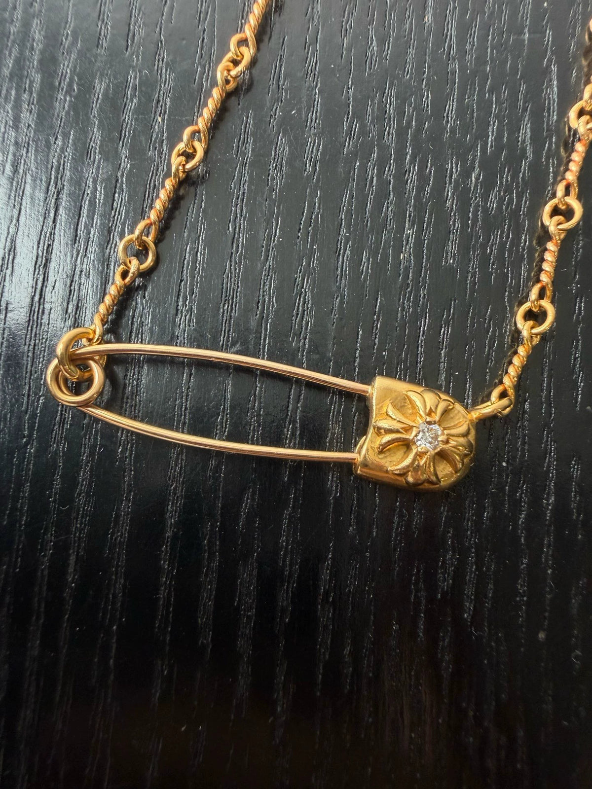 Chrome Hearts 22k Gold White Diamond Brooch Bamboo Necklace