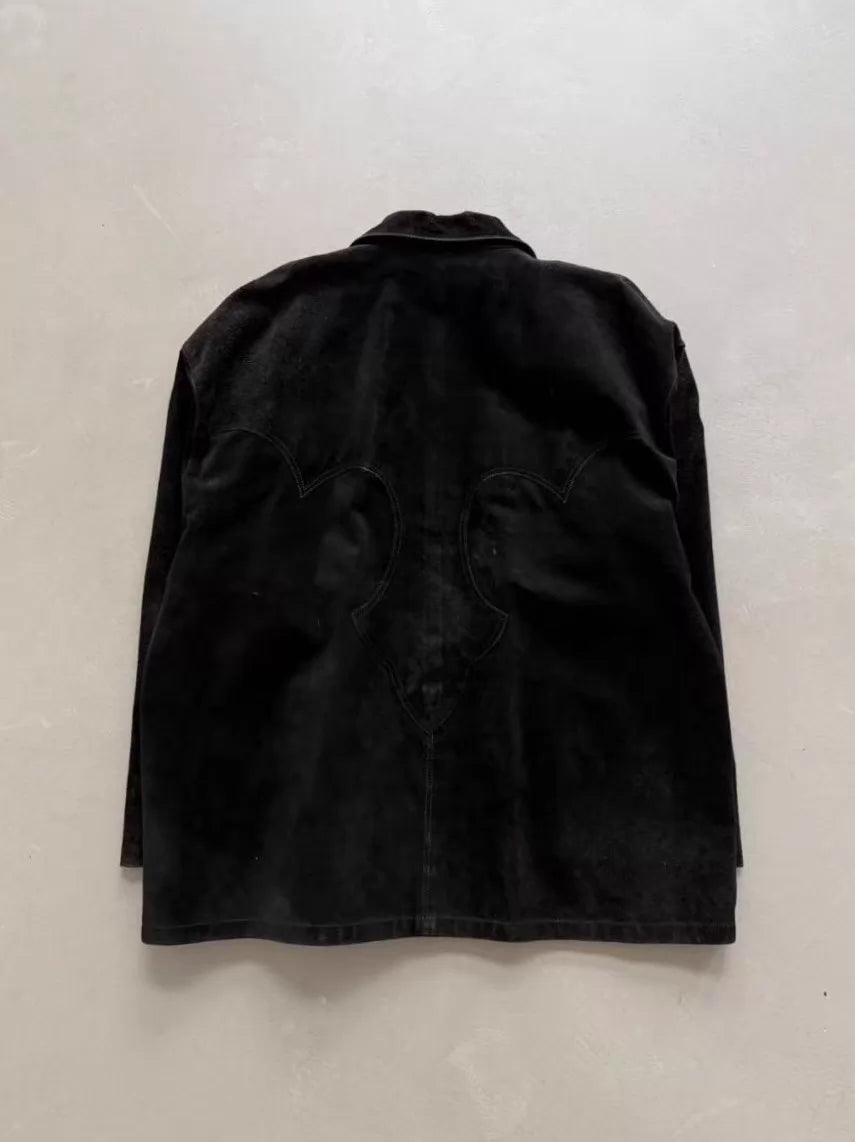 Chrome Hearts silver-trimmed collar, Fleur flame suede zip-up Jacket