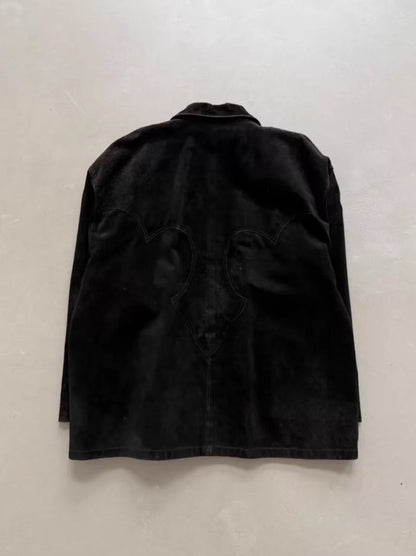 Chrome Hearts silver-trimmed collar, Fleur flame suede zip-up Jacket