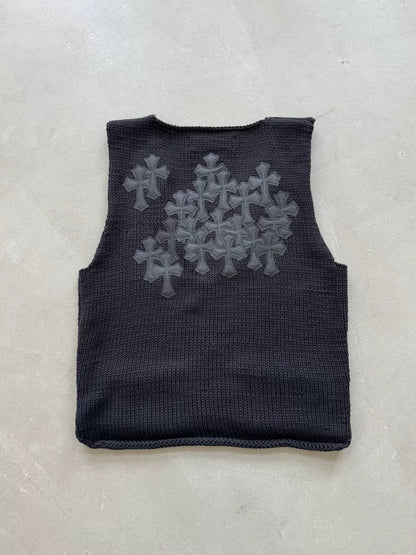 Chrome Hearts Cross-Patterned Wool Knitted Zipper Vest