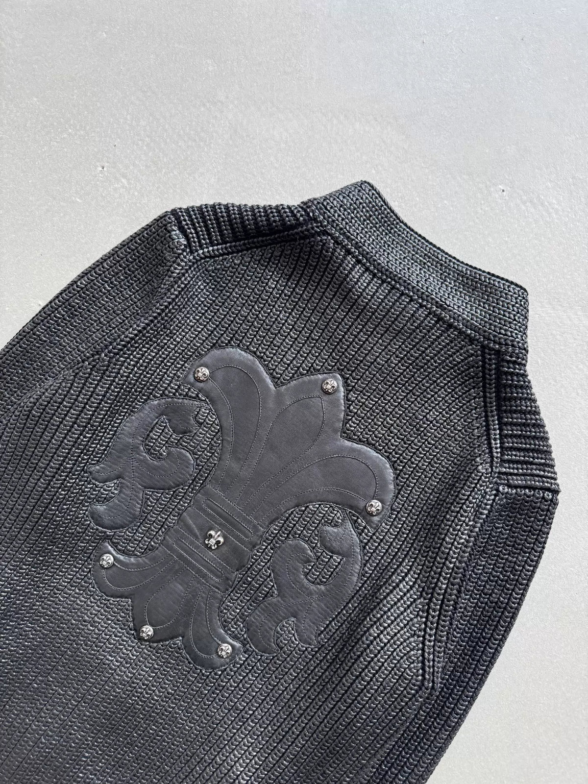 Chrome Hearts wool knit special coated scout patch leather Jacket