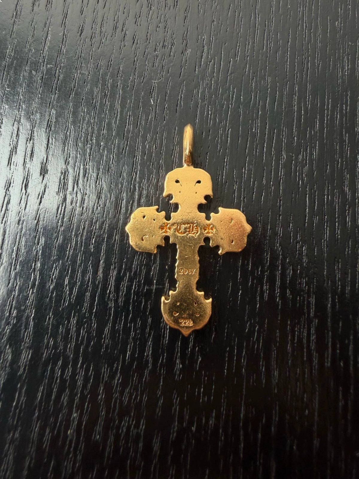 Chrome Hearts 22k Gold Emerald Flame Cross Pendant