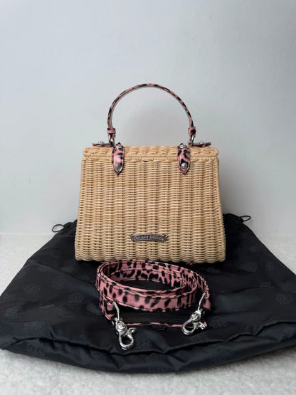 Chrome Hearts cross-patterned leopard print patent leather bamboo bag