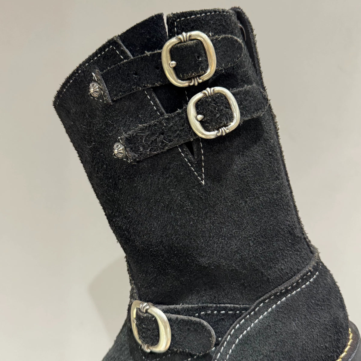 Chrome Hearts x Wesco Suede Gunslinger Buckle with Silver Cross Back Engineer Boots