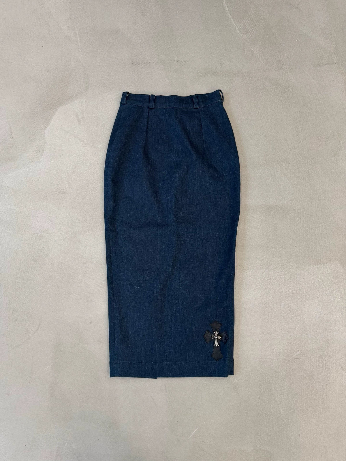 Chrome Hearts cross-embellished leather denim pencil skirt