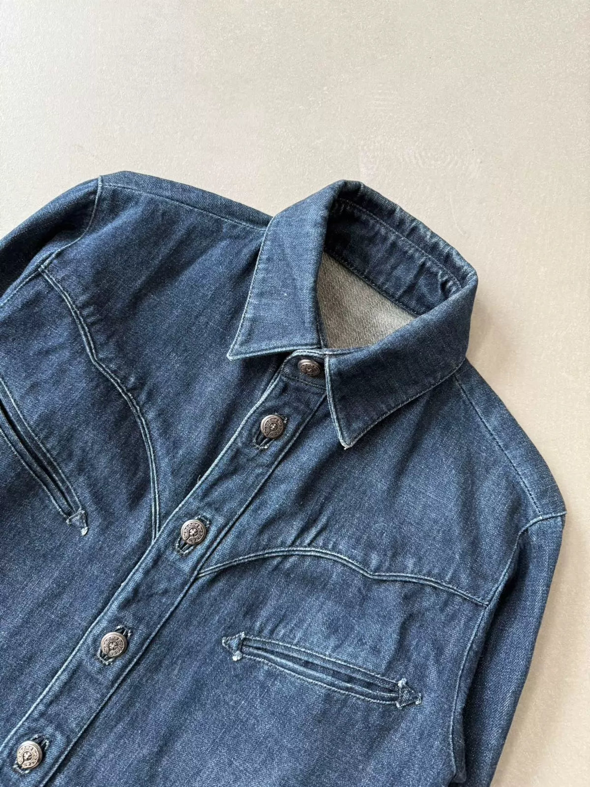 Chrome Hearts Fleur Flame Denim Shirt with Silver Button