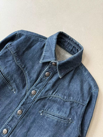 Chrome Hearts Fleur Flame Denim Shirt with Silver Button