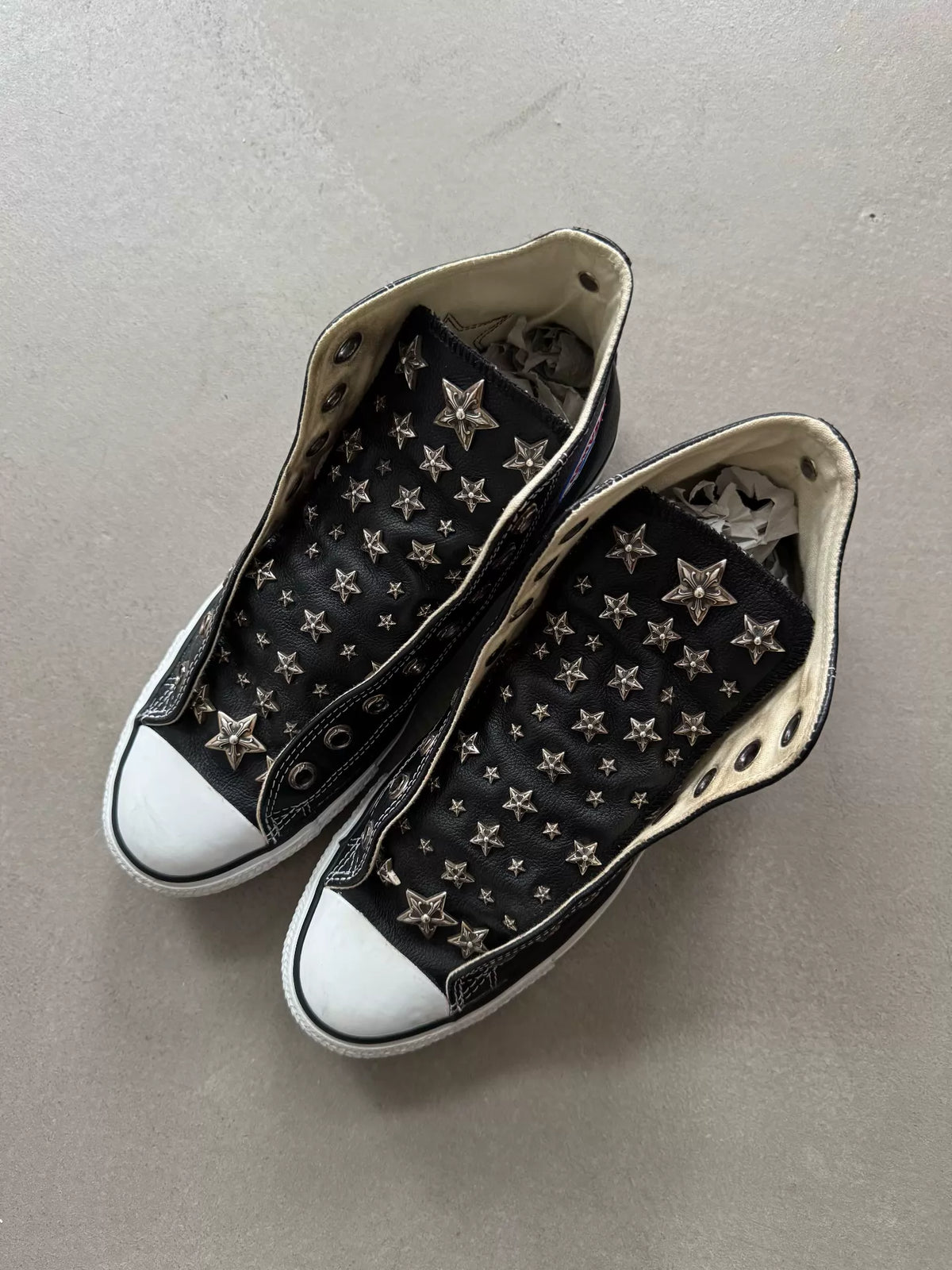 Chrome Hearts Special Order Converse with five-pointed star appliqué and full silver embellishments