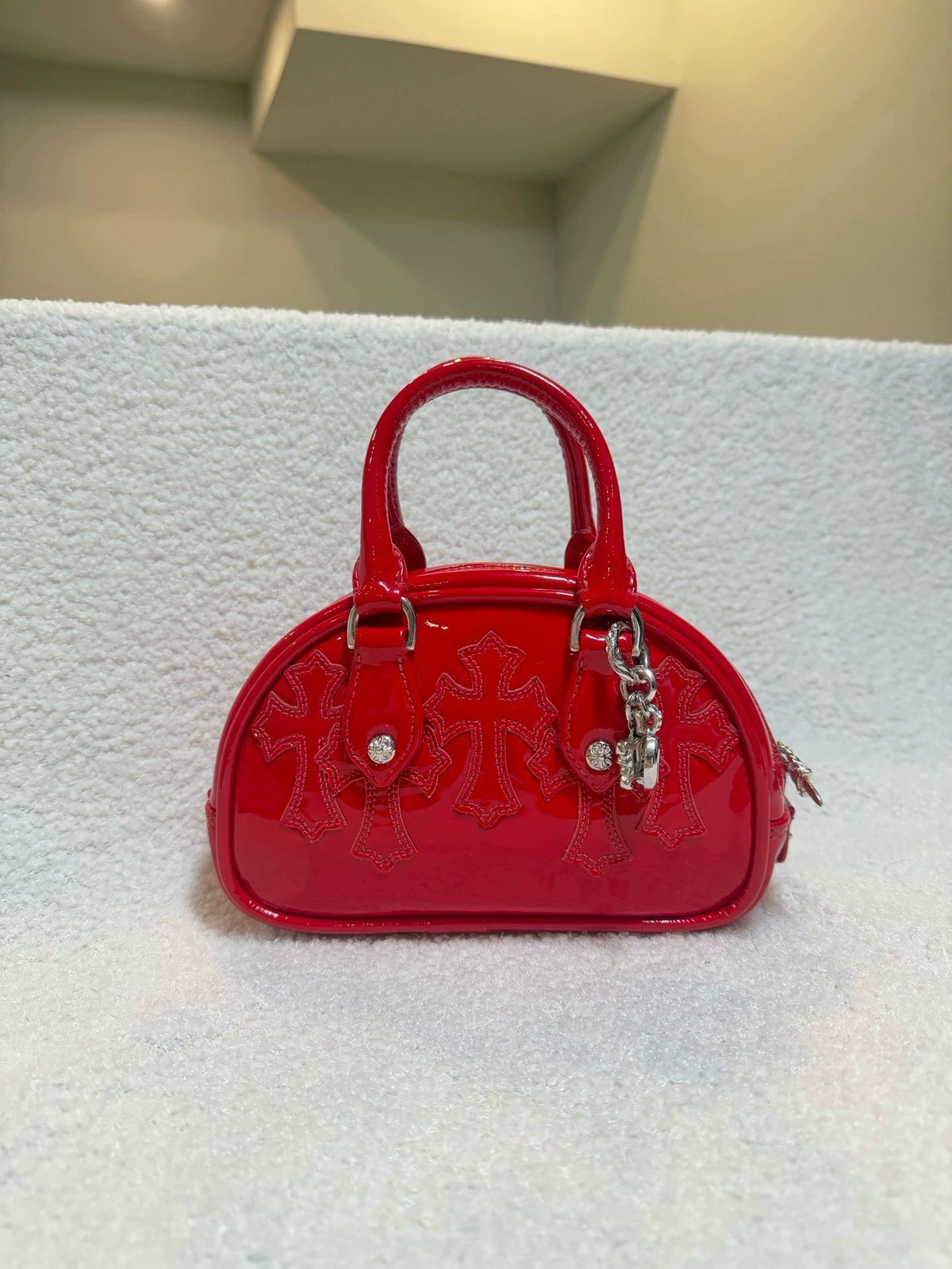 Chrome Hearts limited edition red patent leather mini bowling Bag
