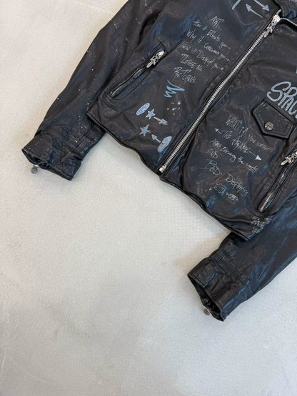 Chrome Hearts Matty Boy Hand-Drawn Graffiti 1 of 1 Motorcycle Leather Jacket