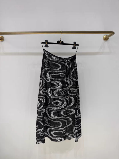Chanel  black printed midi skirt