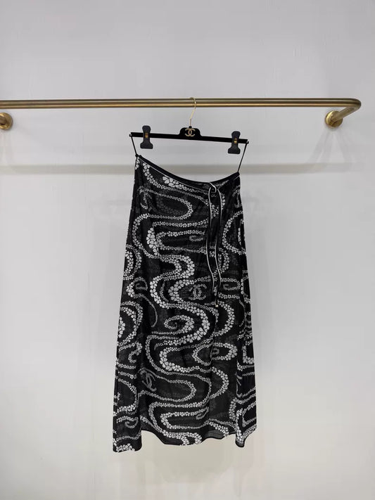 Chanel  black printed midi skirt
