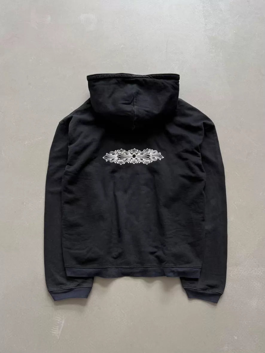 Chrome Hearts zip-up sweatshirt with vine cross pattern on the back